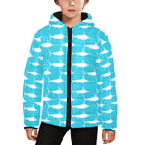 Swordfish Pattern Print Design 02 Kids' Boys' Girls' Padded Hooded Jacket