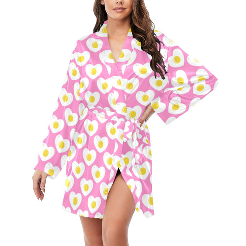 Fried Eggs Pattern Print Design 02 Women's Long Sleeve Belted Night Robe