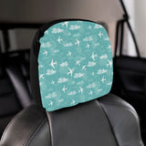 Airplane Cloud Pattern Green Background Car Headrest Cover