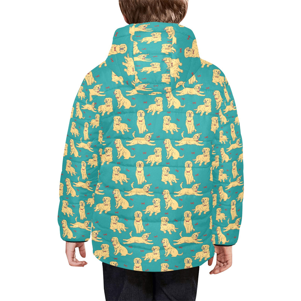 Golden Retriever Pattern Print Design 05 Kids' Boys' Girls' Padded Hooded Jacket