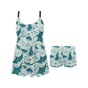 Stingray Pattern Print Design 01 Chest Sexy Pleated Two Piece Swim Dress