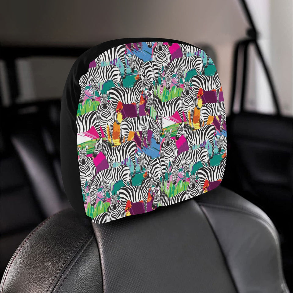 Zebra Colorful Pattern Car Headrest Cover