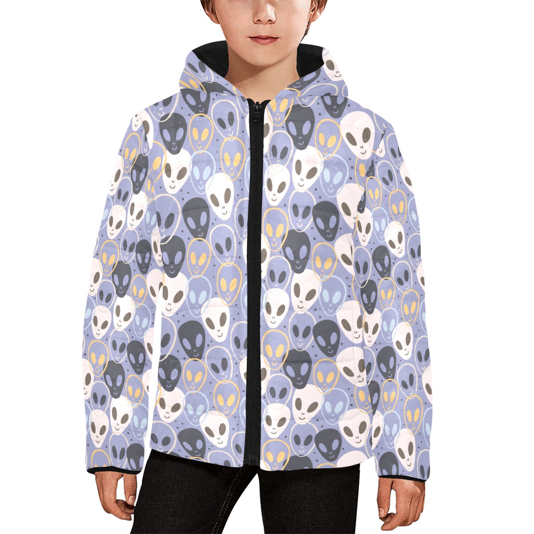 Alien Pattern Print Design 05 Kids' Boys' Girls' Padded Hooded Jacket