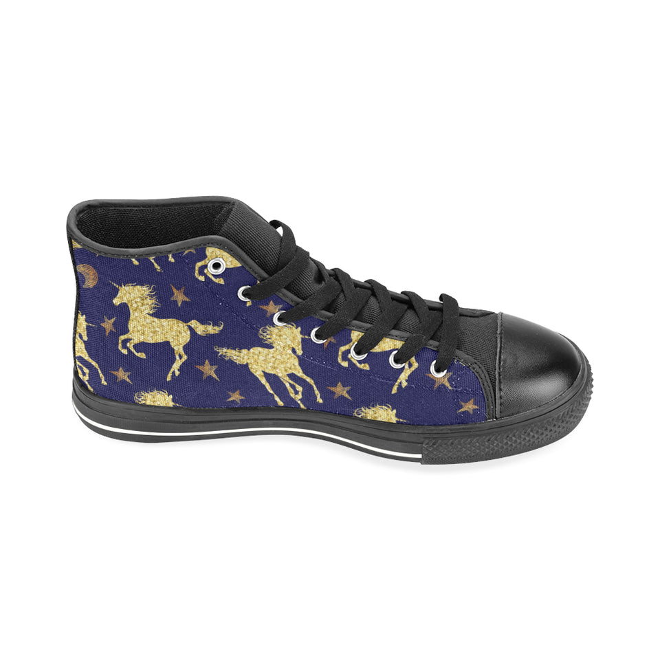 Unicorn Gold Pattern Men's High Top Canvas Shoes Black