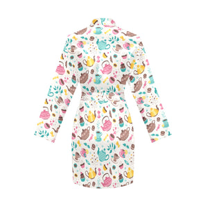 Tea pots Pattern Print Design 05 Women's Long Sleeve Belted Night Robe