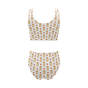 Pancake Pattern Print Design 02 Chest Bowknot High Waisted Bikini Swimsuit