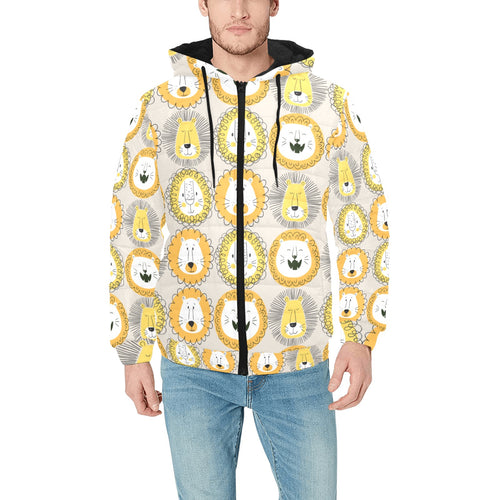 Lion Pattern Print Design 04 Men's Padded Hooded Jacket(ModelH42)