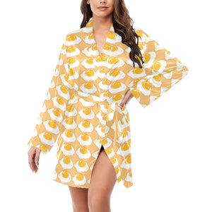 Fried Eggs Pattern Print Design 04 Women's Long Sleeve Belted Night Robe