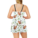 Squirrel Pattern Print Design 02 Chest Sexy Pleated Two Piece Swim Dress