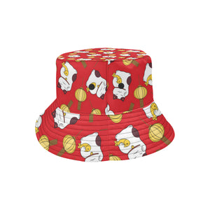 Meneki Neko Lucky Cat Pattern Red Theme Unisex Bucket Hat