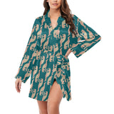 Greyhound Pattern Print Design 05 Women's Long Sleeve Belted Night Robe