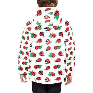 Ladybug Pattern Print Design 01 Kids' Boys' Girls' Padded Hooded Jacket