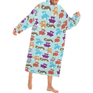 Teddy Bear Pattern Print Design 03 Blanket Robe with Sleeves