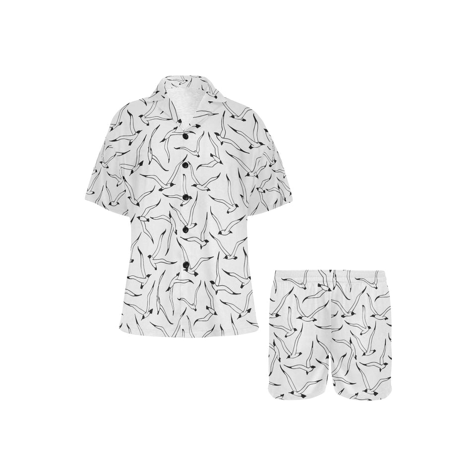 Seagull Pattern Print Design 04 Women's V-Neck Short Pajama Set