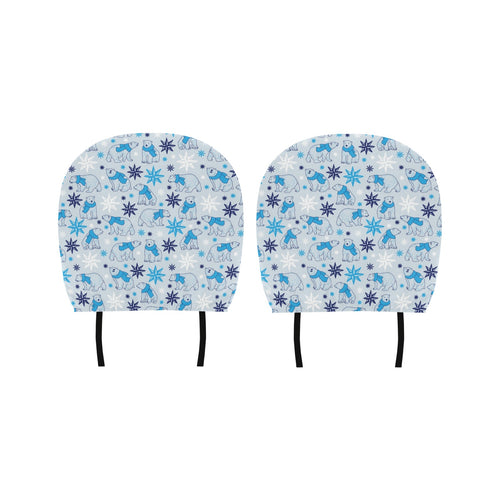 Polar Bear Pattern Blue Background Car Headrest Cover