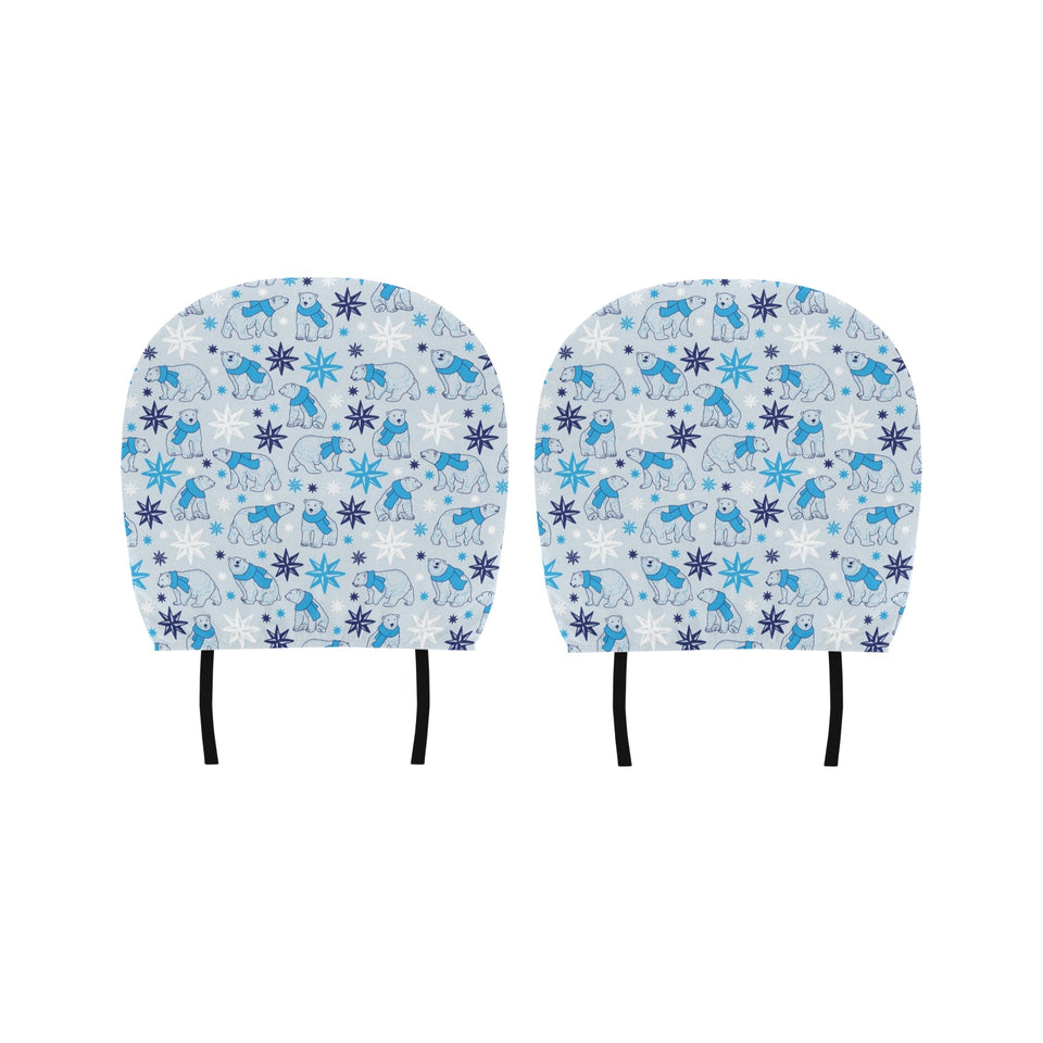 Polar Bear Pattern Blue Background Car Headrest Cover