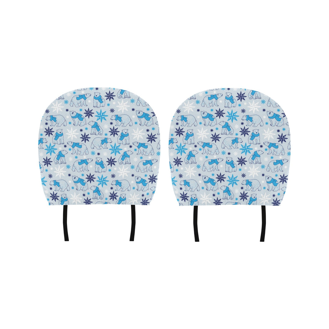 Polar Bear Pattern Blue Background Car Headrest Cover