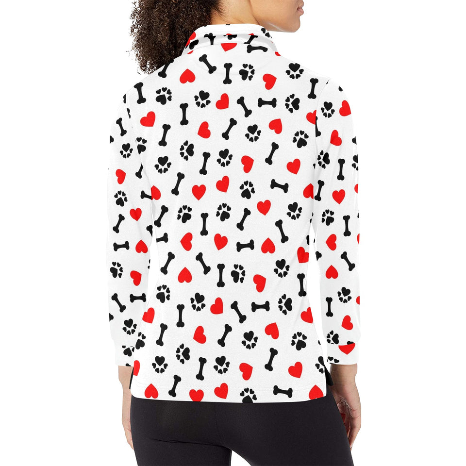 Dog Paws Pattern Print Design 01 Women's Long Sleeve Polo Shirt