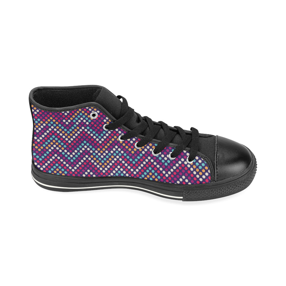 Zigzag Chevron Pokka Dot Aboriginal Pattern Women's High Top Canvas Shoes Black