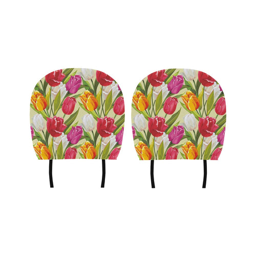 Colorful Tulip Pattern Car Headrest Cover