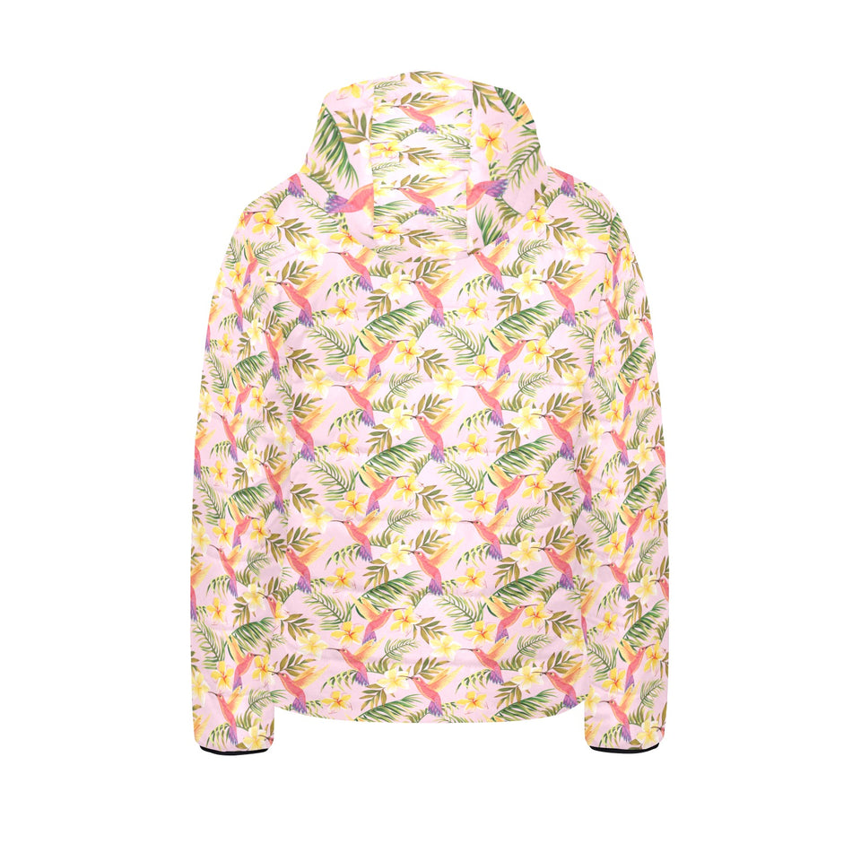 Hummingbird Pattern Print Design 03 Kids' Boys' Girls' Padded Hooded Jacket