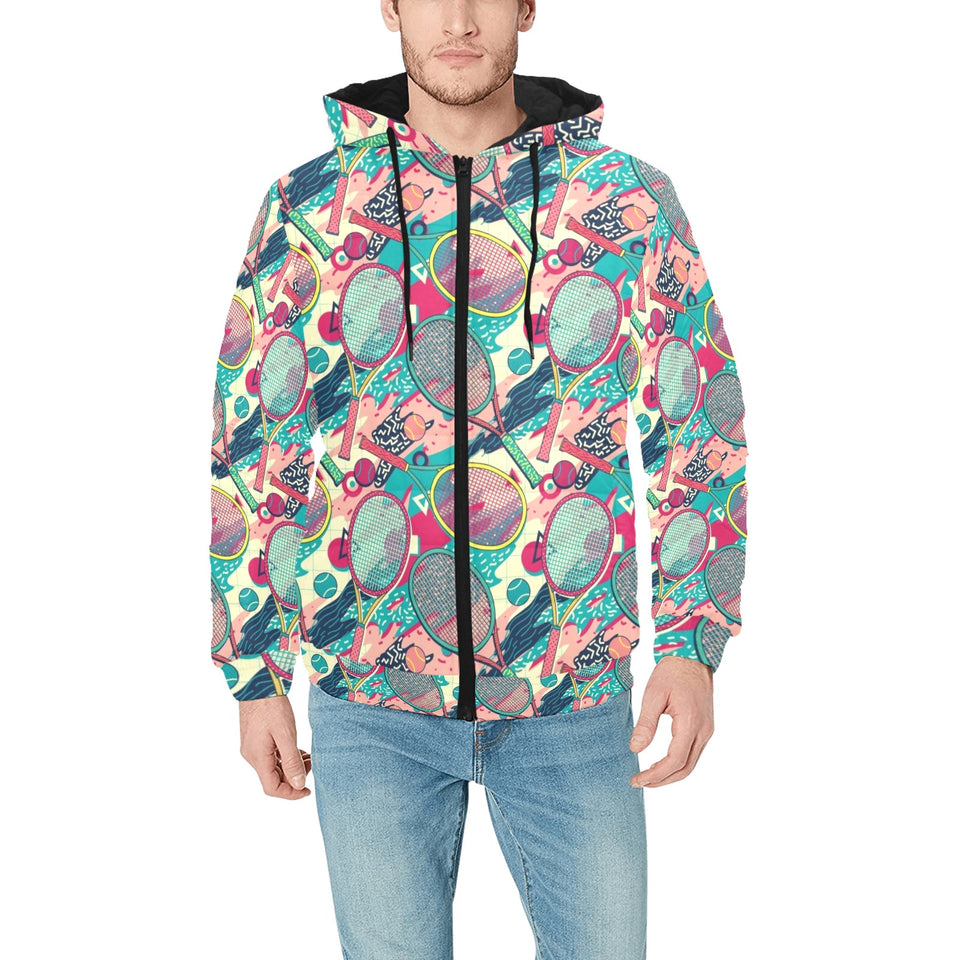 Tennis Pattern Print Design 01 Men's Padded Hooded Jacket(ModelH42)