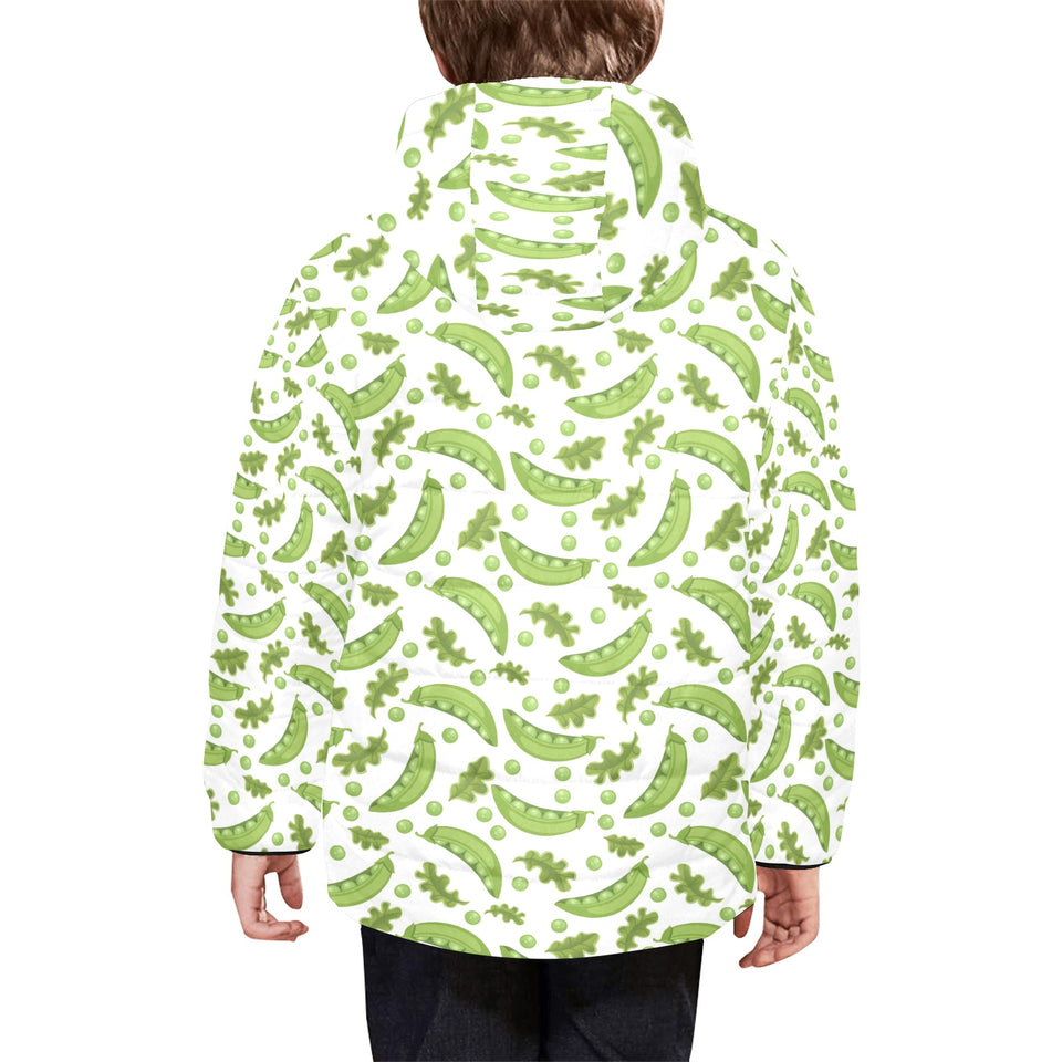 Green Peas Pattern Print Design 02 Kids' Boys' Girls' Padded Hooded Jacket