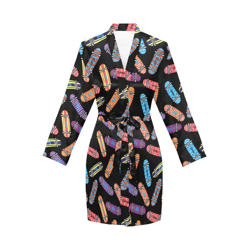 Skate Board Pattern Print Design 04 Women's Long Sleeve Belted Night Robe