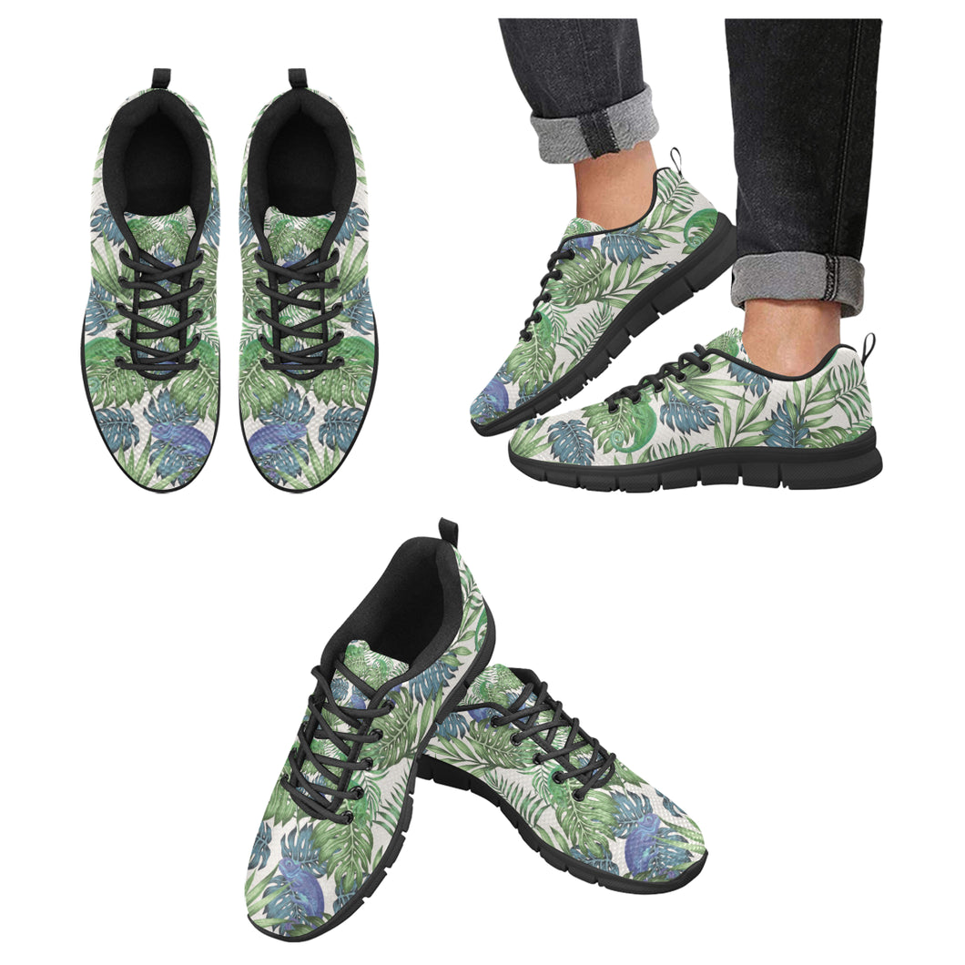 Green Blue Chameleon Lizard Leaves Pattern Men's Sneakers Black