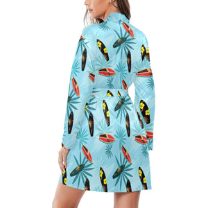 Surfboard Pattern Print Design 03 Women's Long Sleeve Belted Night Robe