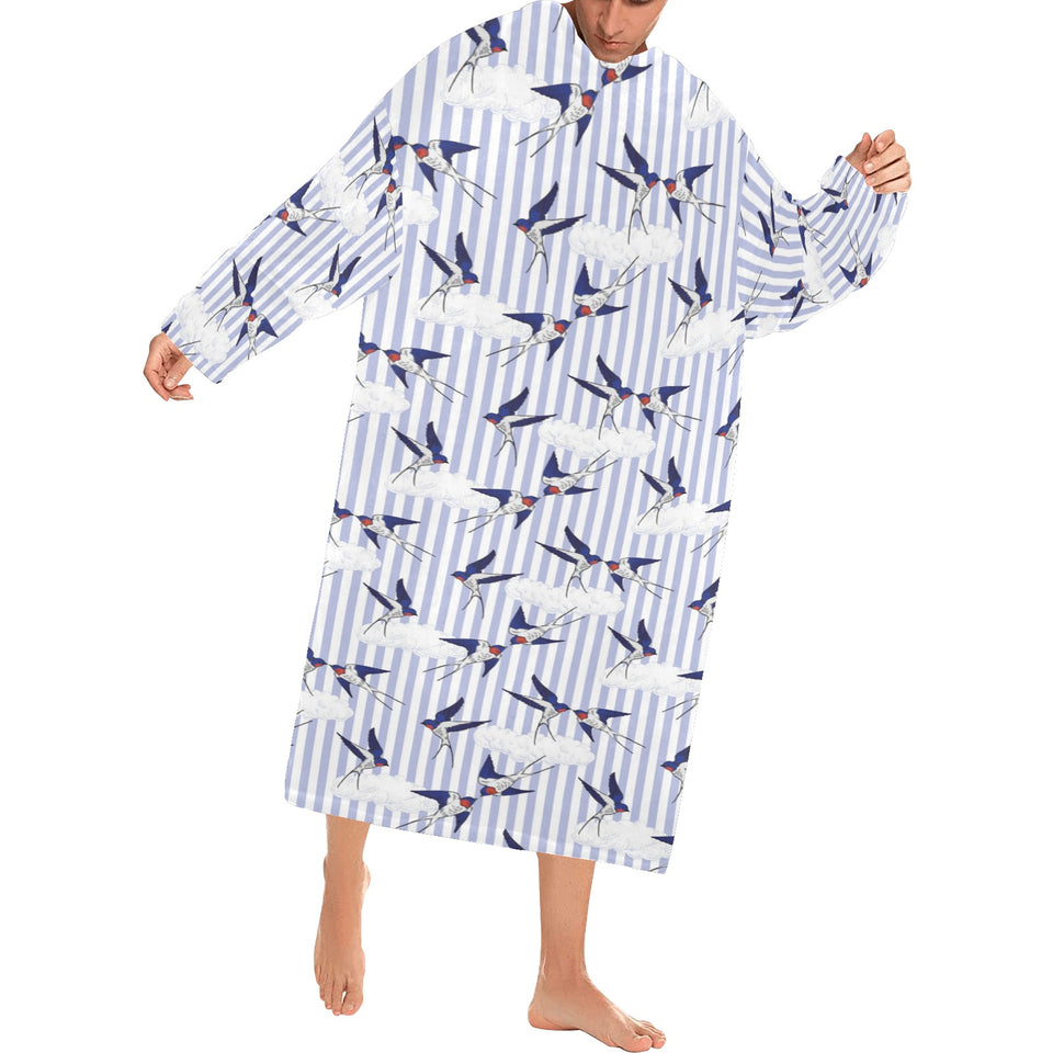 Swallow Pattern Print Design 03 Blanket Robe with Sleeves