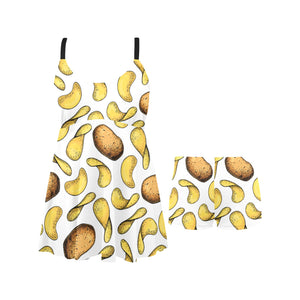 Potato Chips Pattern Print Design 01 Chest Sexy Pleated Two Piece Swim Dress