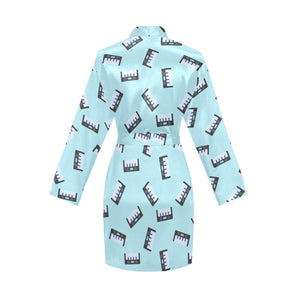 Piano Pattern Print Design 05 Women's Long Sleeve Belted Night Robe