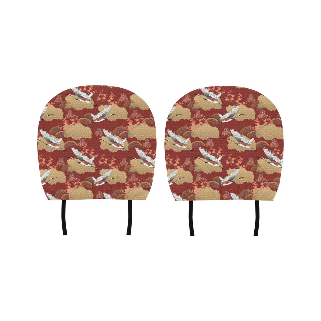 Japanese Crane Theme Pattern Car Headrest Cover