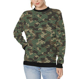 Green Camo Camouflage Honeycomb Pattern Women's Crew Neck Sweatshirt