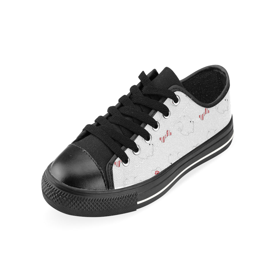 White Pomeranian Pattern Men's Low Top Canvas Shoes Black