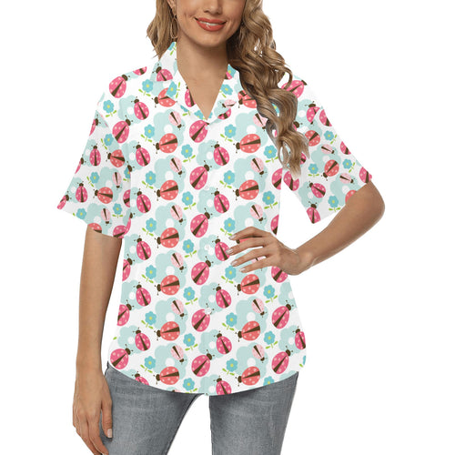 Ladybug Pattern Print Design 03 Women's All Over Print Hawaiian Shirt