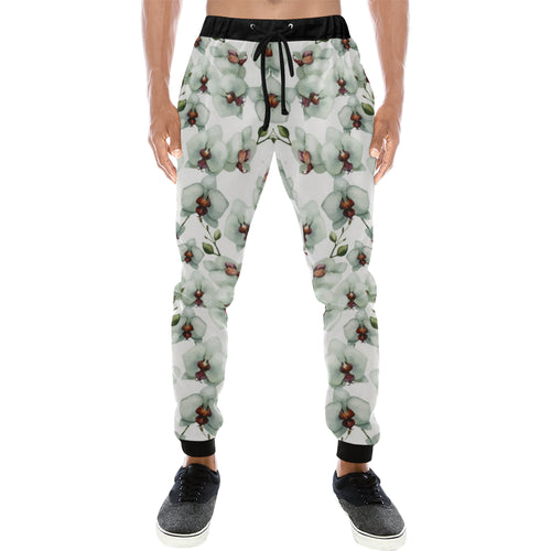 White Orchid Pattern Unisex Casual Sweatpants