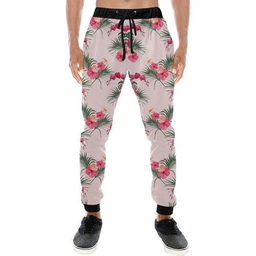 Red Pink Orchid Hibiscus Pattern Unisex Casual Sweatpants