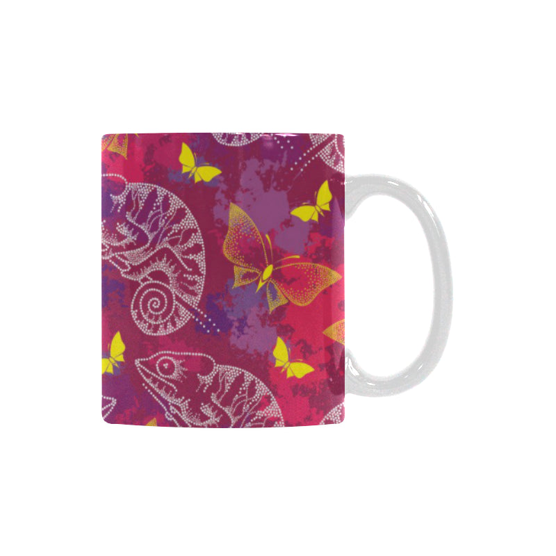 Pink Chameleon Lizard Butterfly Pattern Classical White Mug (FulFilled In US)