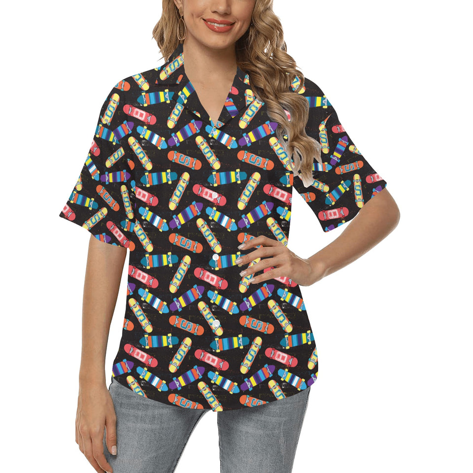 Skate Board Pattern Print Design 02 Women's All Over Print Hawaiian Shirt