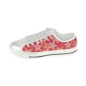 Starfish Red Theme Pattern Women's Low Top Canvas Shoes White