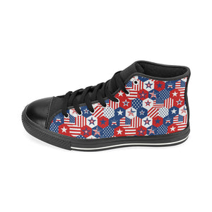 USA Star Hexagon Pattern Men's High Top Canvas Shoes Black