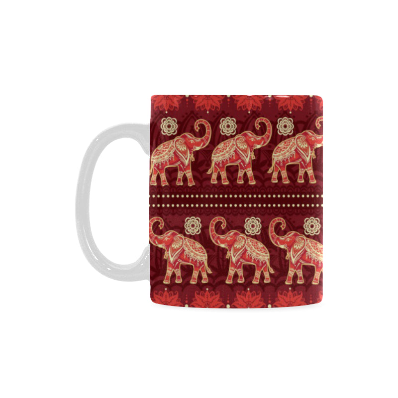 Elephant Red Pattern Ethnic Motifs Classical White Mug (FulFilled In US)
