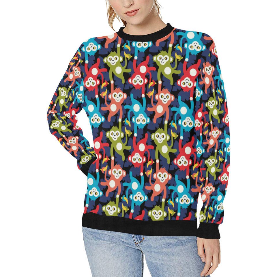Colorful Monkey Pattern Women's Crew Neck Sweatshirt