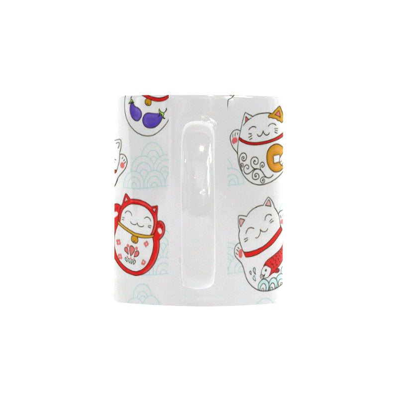 Meneki Neko Lucky Cat Pattern Classical White Mug (FulFilled In US)