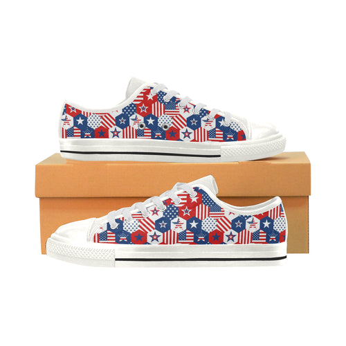 USA Star Hexagon Pattern Women's Low Top Canvas Shoes White