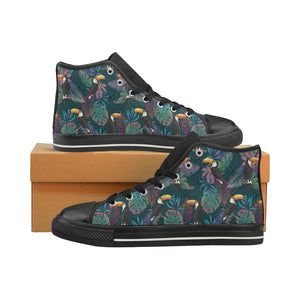 Toucan Pattern Men's High Top Canvas Shoes Black