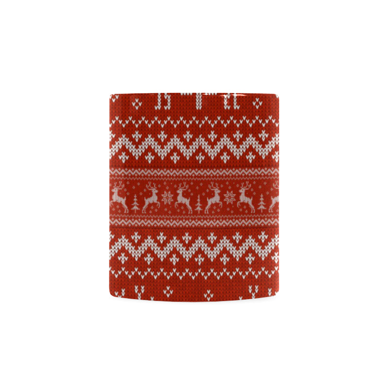 Deer Sweater Printed Red Pattern Classical White Mug (FulFilled In US)
