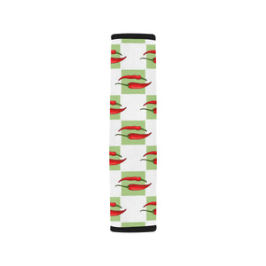 Red Chili Pattern Green White background Car Seat Belt Cover